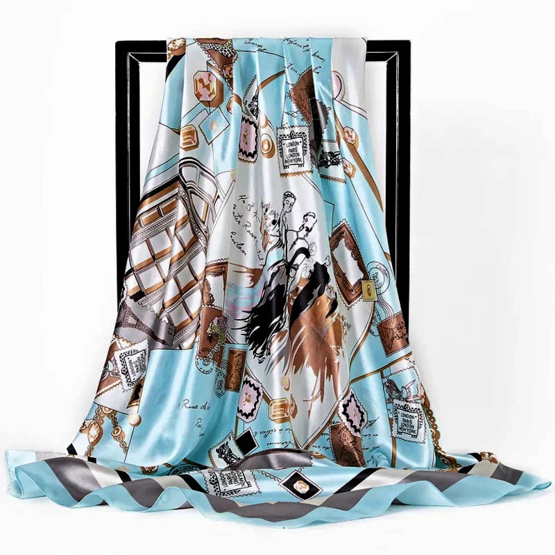 90*90cm Luxury quality silk spring autumn women new printing scarves fashion sunscreen large size shawl tourism seaside muffler