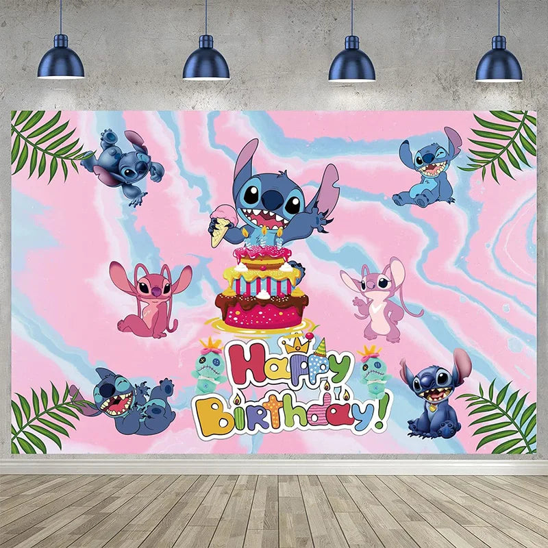 Disney Lilo And Stitch Theme Backdrop Children's Birthday Party Decorations Baby Shower Hula Girls Party Props Banner Shooting