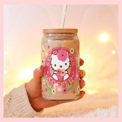 Miniso New Hello Kitty Theme For Libbey 16oz Can Glass Kuromi Coffee Waterproof UV DTF Coffee Can Wrap Libbey Glass 3D Wrap