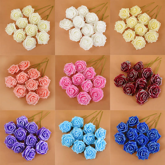 10/20Pcs Glitter Artificial Foam Rose Pink White Flower For Wedding Party Decoration Bride Bouquet Home Decor Garden Fake Flower