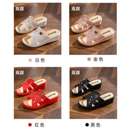 Women Shoes Summer Slippers Women Wear Outside Thick Sole Wedge Heels Fashion Slippers Soft Bottom Mother Shoes Zapatos De Mujer