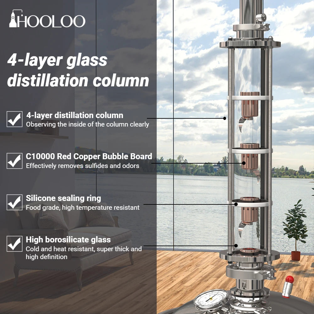 HOOLOO CT20s Home Distiller Crystal Column Alcohol Still Equipment Home Appliance Moonshine apparatus Brandy Whisky Rum Gin