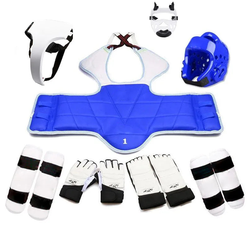 eight-piece Set Taekwondo Equipment Helmet Kickboxing Armor Guantes De Boxeo WTF Foot Gloves Game Equipment Capacete