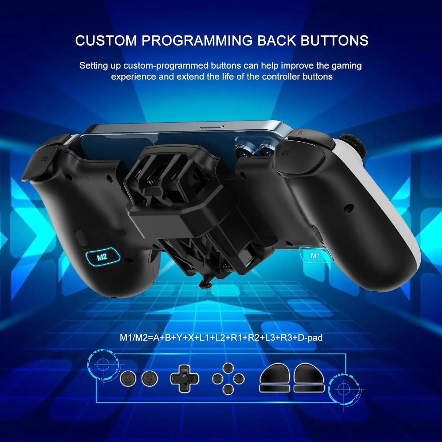 Mobile Gaming Controller with RGB Cooler for iPhone/Android/PC/Switch/Apple Arcade MFi Games with Customized Keys TURBO