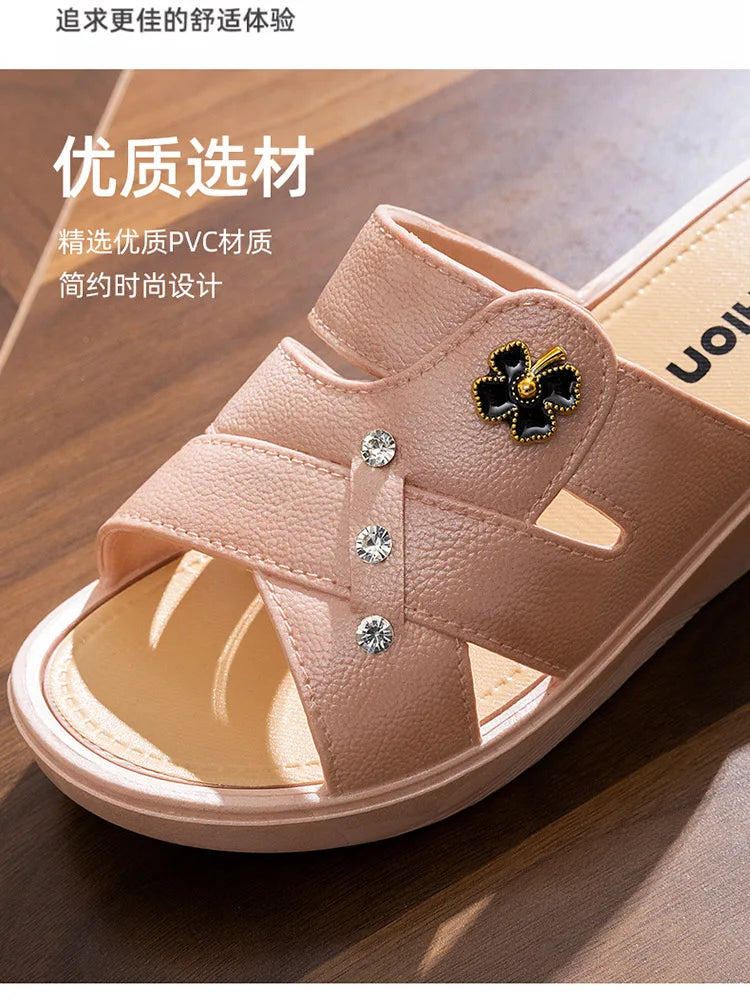 Women Shoes Summer Slippers Women Wear Outside Thick Sole Wedge Heels Fashion Slippers Soft Bottom Mother Shoes Zapatos De Mujer