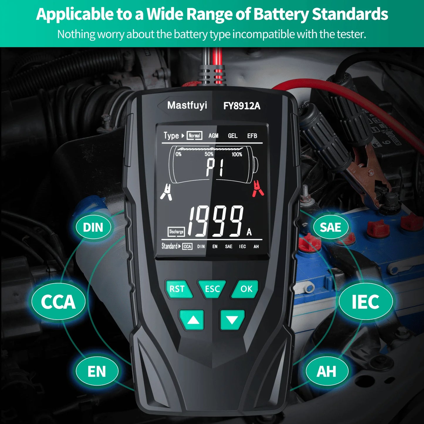 MASTFUYI Car Battery Tester 12V/24V Battery System Analyzer 50-2000CCA Battery Health Display Comprehensive Diagnostic Test Tool