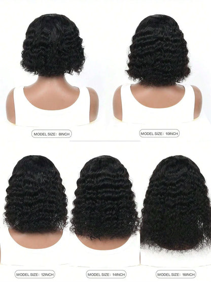 Brazilian Deep Wave Bob Wig 13x4 Lace Frontal Wig Human Hair Natural Hairline Short Curly Side Part Lace Wig Preplucked Remy Hai