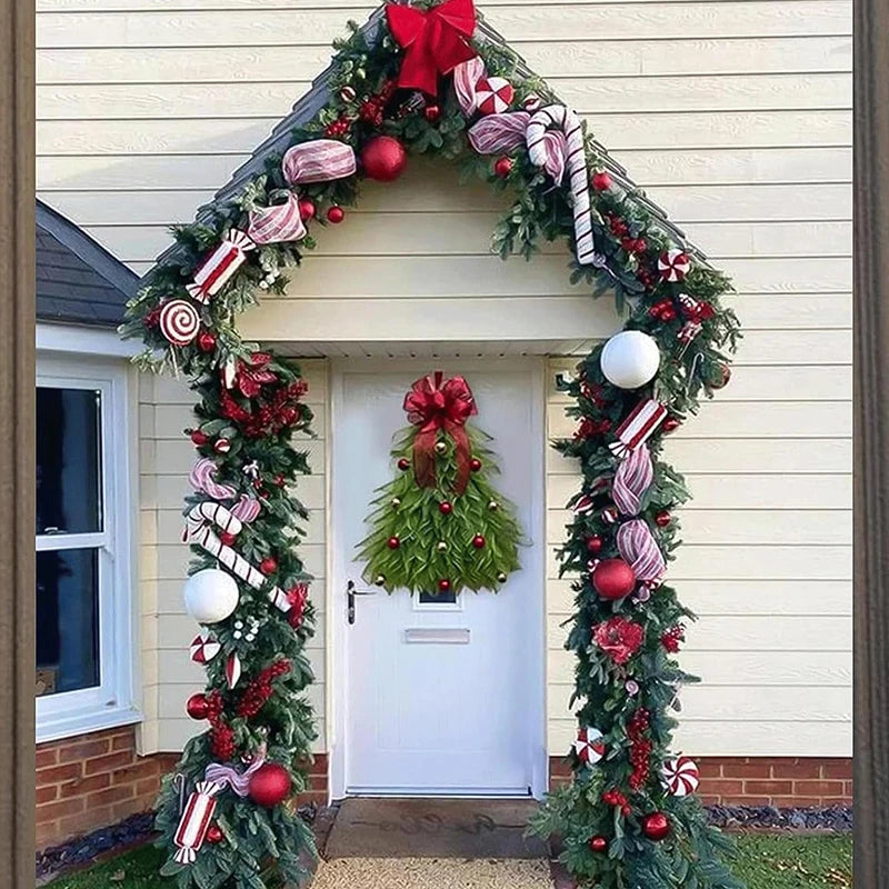 Christmas Simulation Christmas Tree Wreath Door Decoration Door Hanging Home Holiday Yard Decoration Props Outdoor Garden Gifts