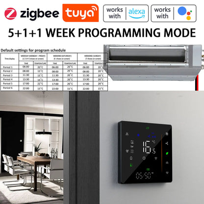 Tuya ZigBee Digital Display Smart Temperature Controller Hvac Thermostat 3 Speed Heating Cooling for Air Conditioning Controller