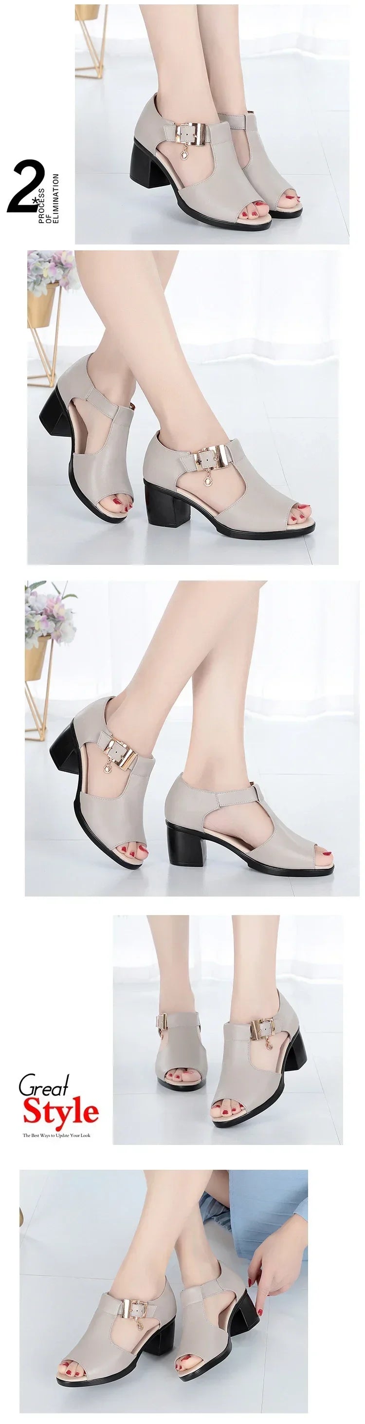 2024 Summer New Fashion Women Sandals Fish Mouth Shoes for Women Chunky Heel Metal Decorative Buckle Casual Sandals Female