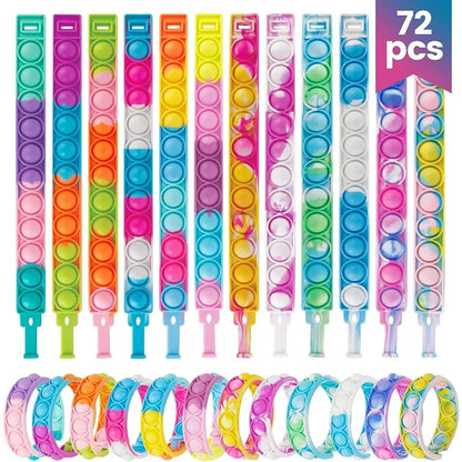 72/12Pcs Pop Bubble Bracelets Kids Fidget Sensory Toy Gift Children Birthday Party Favors Goodie Bag Pinata Filler Stress Relief