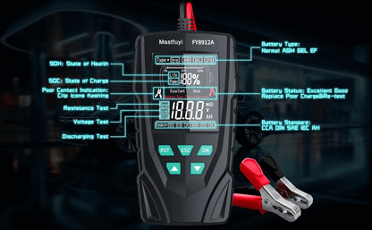 MASTFUYI Car Battery Tester 12V/24V Battery System Analyzer 50-2000CCA Battery Health Display Comprehensive Diagnostic Test Tool