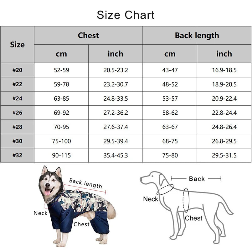 Winter Warm Dog Jacket For Large Dogs Waterproof Big Dog Jumpsuit Clothes Labrador Doberman Coat Clothing For Medium Large Dogs