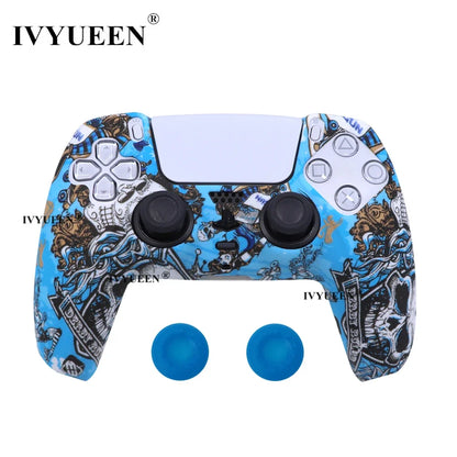 Water Transfer Printing Protective Silicone Case for Sony Playstation 5 PS5 Controller Rubber Cover Joysticks Thumb Grips Caps