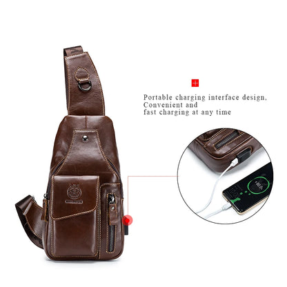 SCHLATUM Genuine Leather Chest Bag Men Fashion Style Casual Straddle Bag Business Large Capacity Multifunctional Shoulder Bag