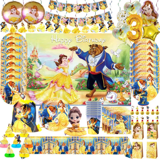 Beauty and Beast Birthday Party Decorations Beauty Beast Baby Shower Disposable Tableware Supplies Plate Napkin Banner Tableclot