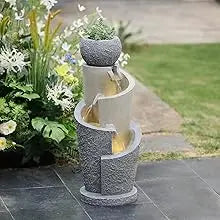 Resin Cascading Spiral Outdoor Patio Garden Fountain with Lights Waterfalls Backyard Deck Home Lawn Porch House Outdoor