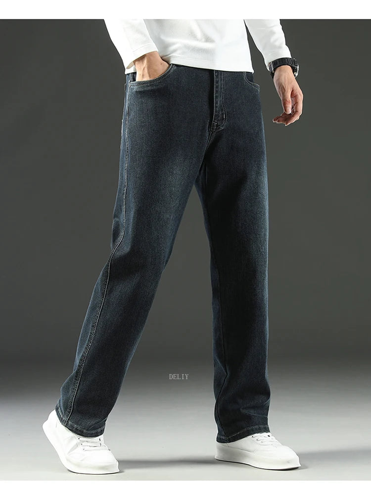 2025 New Y2K  Autumn and Winter Baggy  Jeans Men's Autumn and Winter Loose Straight Wide-leg Business Trousers Mens Clothing