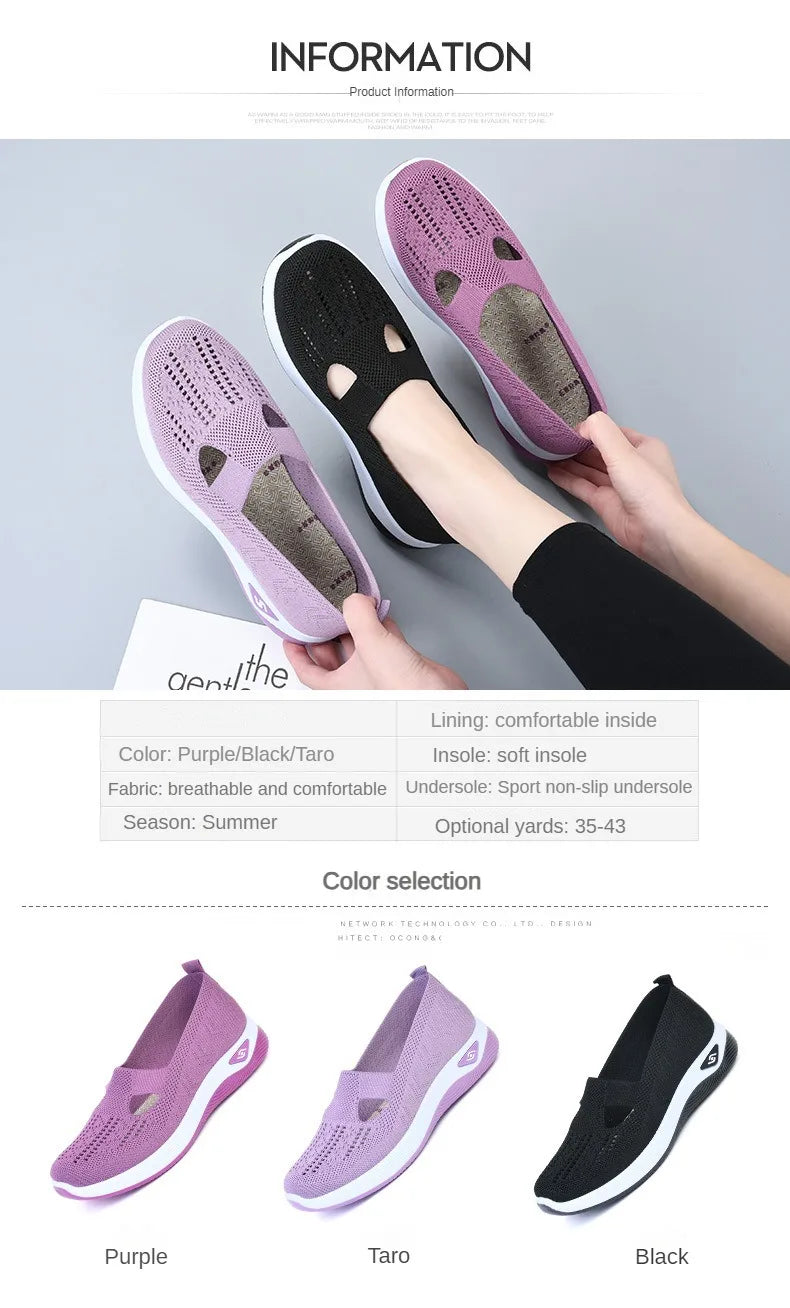 Women's New Summer Shoes Mesh Breathable Sneakers Light Slip on Flat Platform Casual Shoes Ladies Anti-slip Walking Woven Shoes