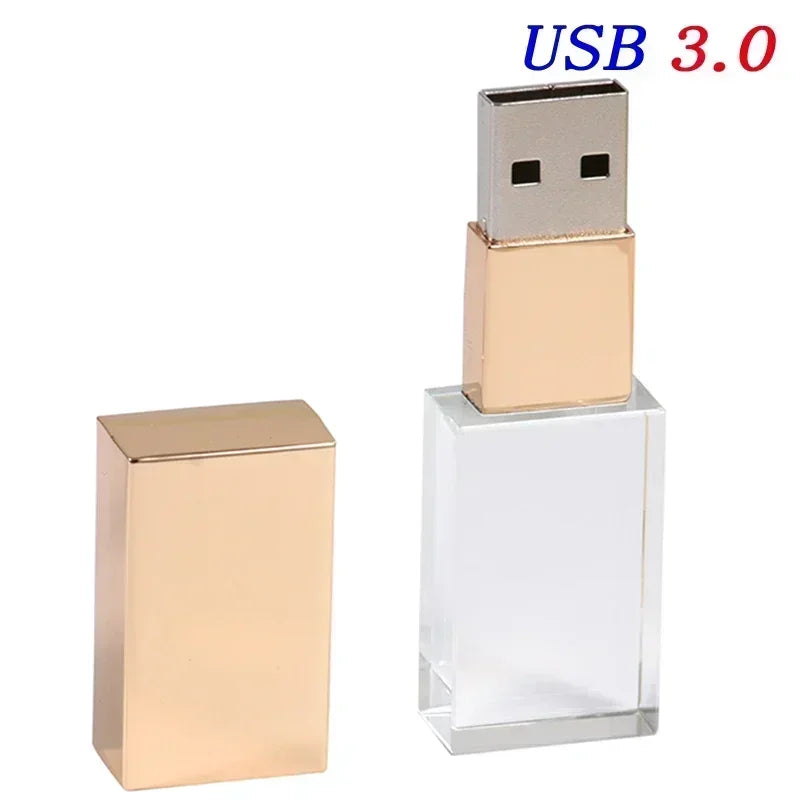 JASTERS usb flash pen drive 3.0 Crystal sticks  print custom logo 4GB 8GB 16GGB 32GB 64GB 128GB transparent glass Gift pendrive