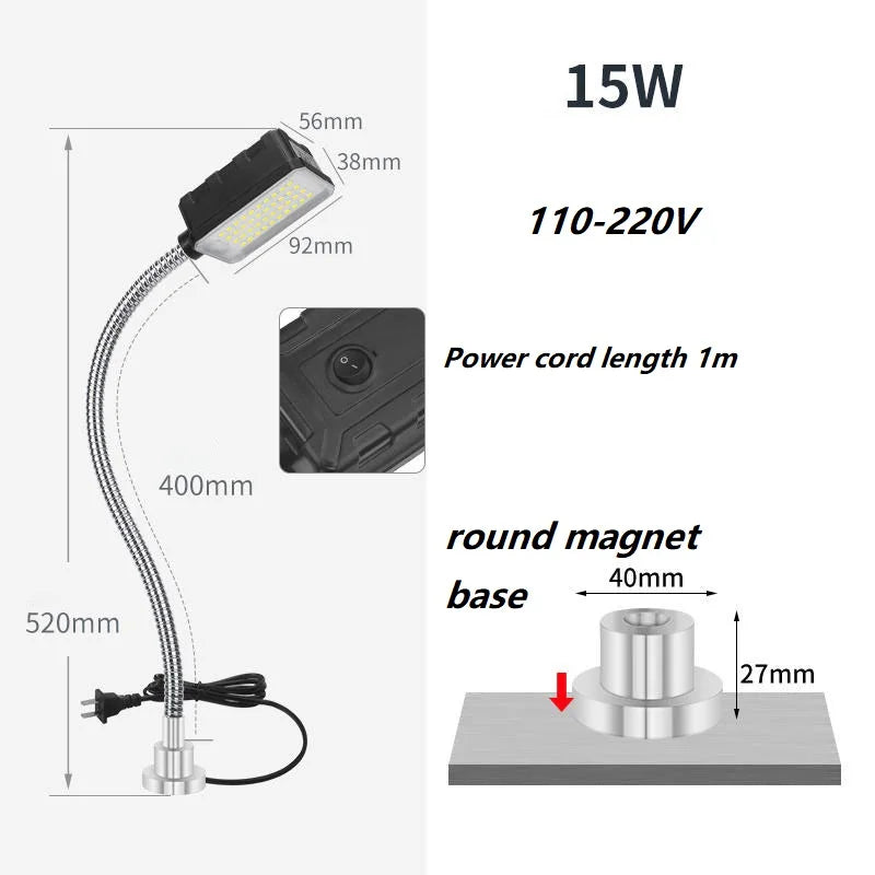 LED CNC Workshop Working Lamp Lathe Industrial light 12/20W 110-220V Flexible gooseneck Magnetic Base Lamp for Workbench