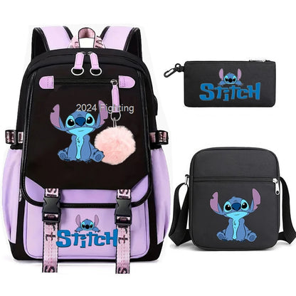 3pcs Lilo And Stitch Backpacks Capacity School Students Schoolbag Junior High School leisure Girls With Shoulder bag