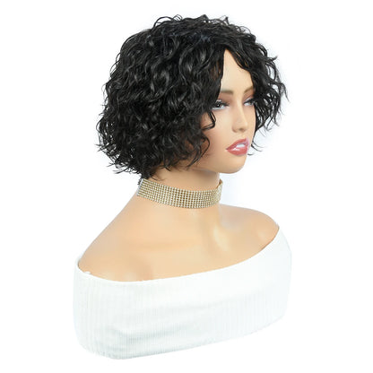 Curly Human Hair Wigs Full Machine Made Wigs For Woman Natural Color Pixie Cut Human Hair Wigs Pixie Cut Wigs HairUGo