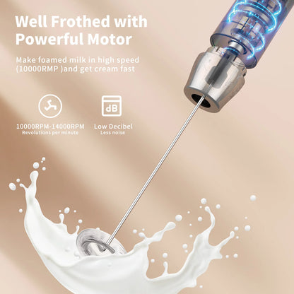 Maestri House Rechargeable Milk Frother with Stand Handheld Electric Foam Maker Waterproof Detachable Stainless Steel Whisk