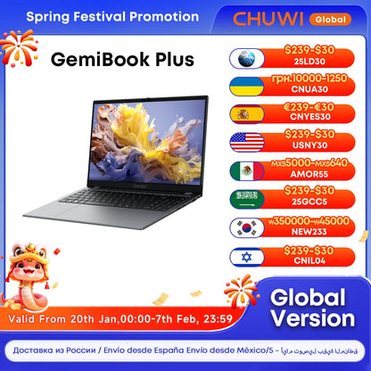 CHUWI GemiBook Plus Laptop Intel N100 Graphics for 12th Gen 15.6" 1920*1080P 16GB RAM 512GB SSD With Cooling Fan Windows 11