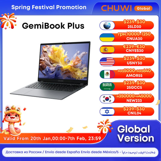 CHUWI GemiBook Plus Laptop Intel N100 Graphics for 12th Gen 15.6" 1920*1080P 16GB RAM 512GB SSD With Cooling Fan Windows 11