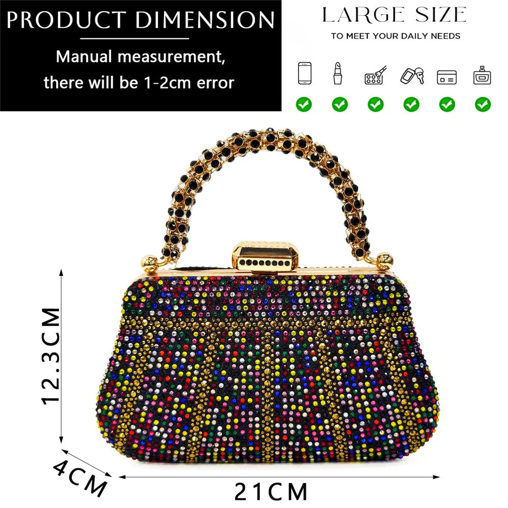 Popular In Nigeria Exquisite Evening Bags With Diamond Design Fashion Handle Clutch Rhinestone Embellished Long Chain Bag