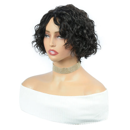 Curly Human Hair Wigs Full Machine Made Wigs For Woman Natural Color Pixie Cut Human Hair Wigs Pixie Cut Wigs HairUGo