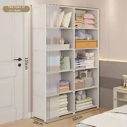 6/5 Layers Dustproof Wardrobe High Capacity Partition Bookshelf Bedroom Open Simple Assembly Storage Cabinet Bedroom Furniture