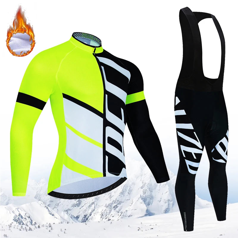 New Winter Cycling Jersey Set 2024 Men's Long Sleeve Mountain Bike Cycling Clothing Fleece Warm MTB Bicycle Clothes Wear Suit