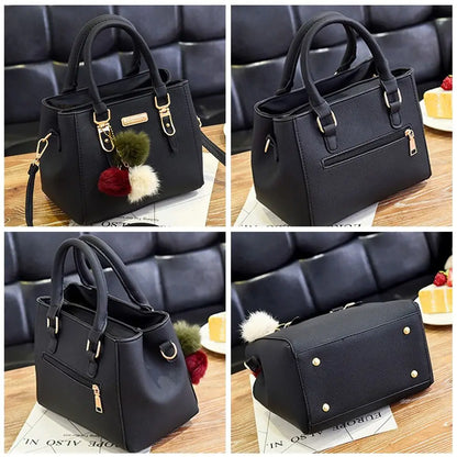 Ladies Fashion Handbag Shoulder Purse Women Crossbody Leather Tote Bag With Hairball Pendant Luxury Messenger Bag