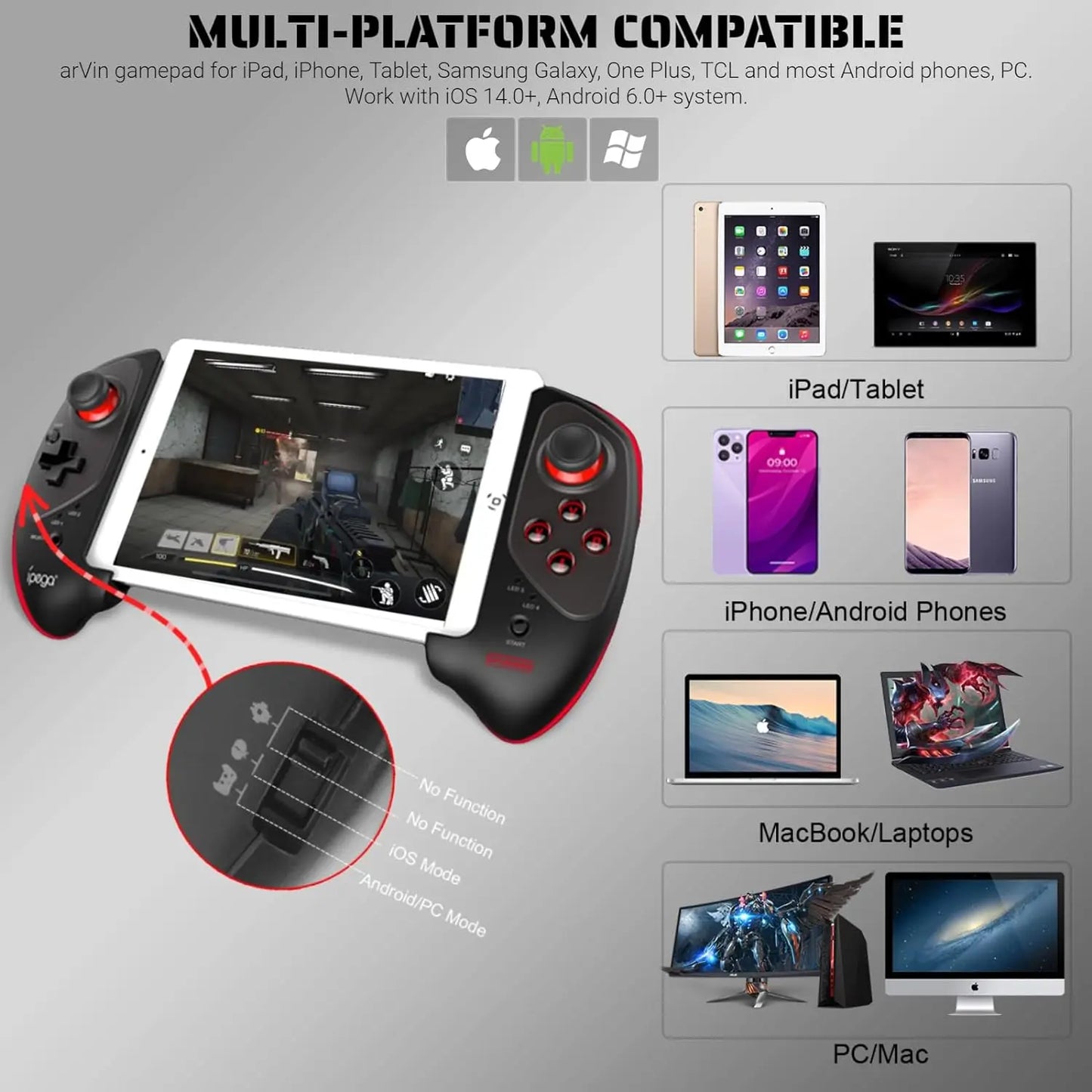 Ipega PG-9083S Game Controller Bluetooth Wireless Gamepad Controle Stretchable Joystick For iOS Android Phone Tablet TV Box PC