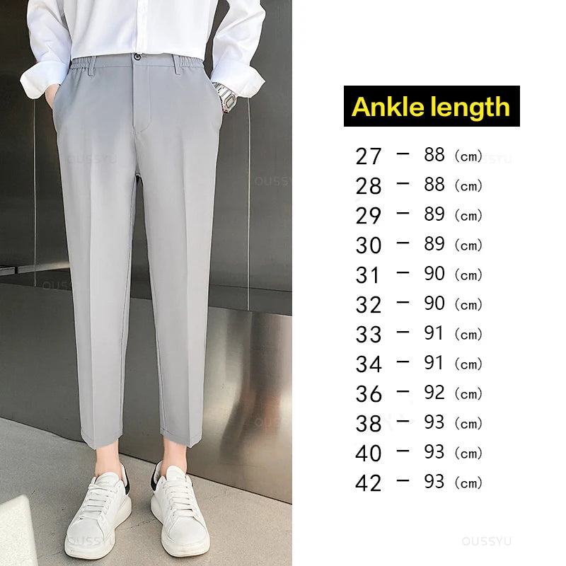 Spring Summer Suit Pants Men Stretch Business Elastic Waist Slim Ankle Length Pant Korean Trousers Male Large Size 40 42