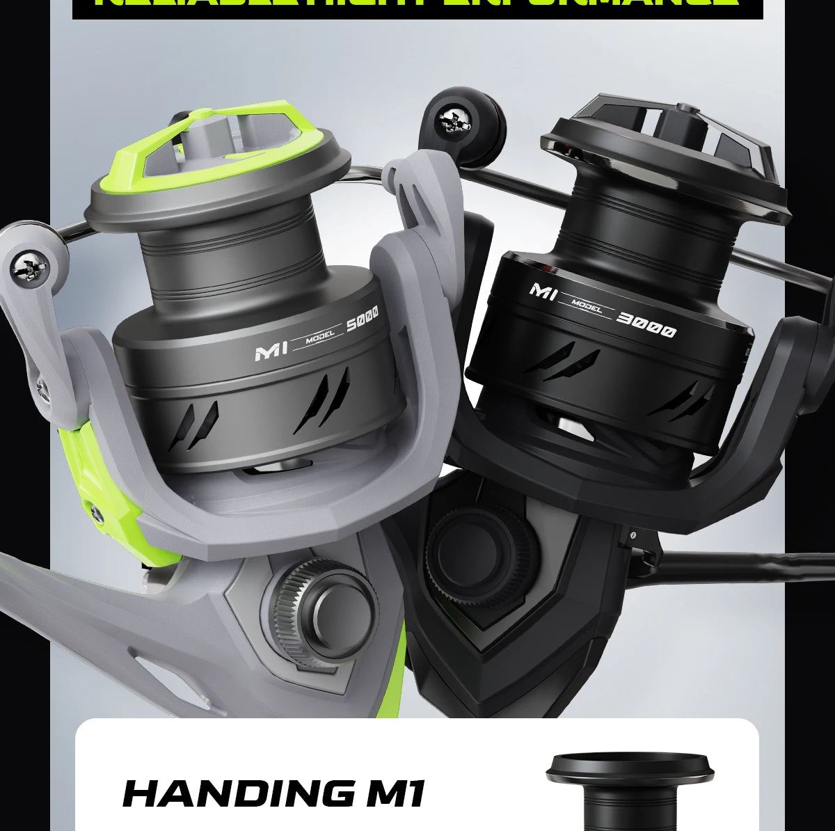 HANDING M1 Spinning Reel 12kg Max Drag Graphite Reel, 9 + 1 Ball Bearings, 5.2:1 Gear Ratio Fishing Reel for Perch Bass and Pike