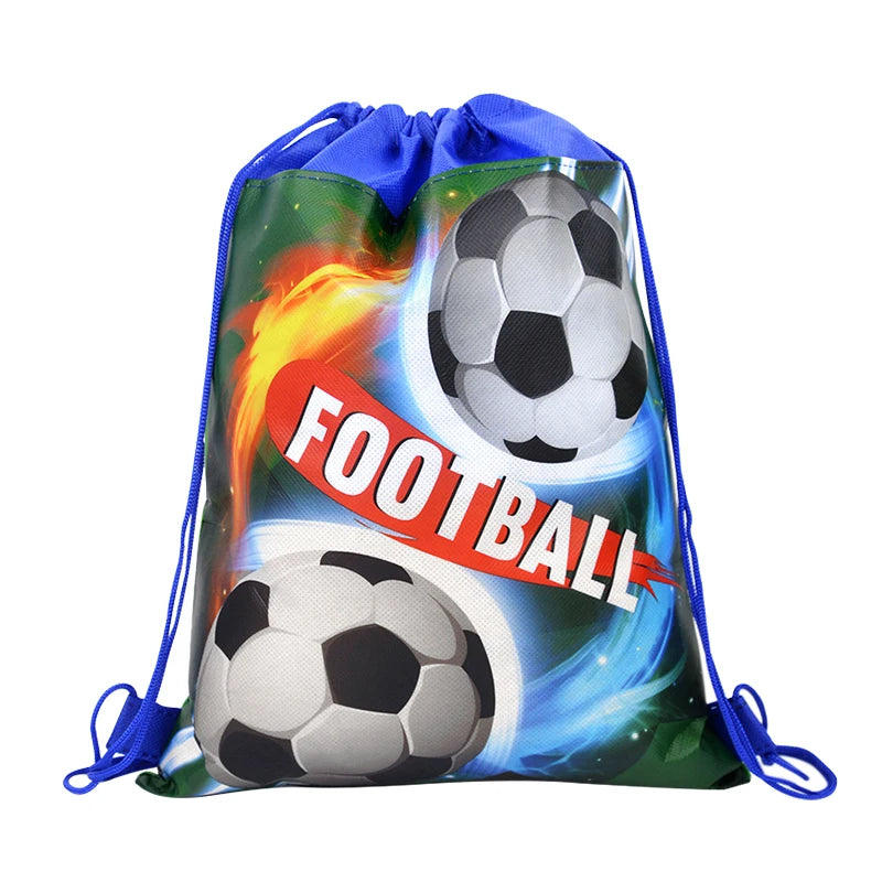 3/10pcs Football Non-woven Gifts Bag Soccer Birthday Candy Packing Snacks Storage Bags Drawstring Backpack For Kids Sports Party