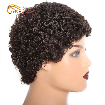 Short Kinky Curly Wigs Human Hair Pixie Cut Brazilian Human Hair For Women Natural Black Curly Human Hair Wigs Full Machine Made