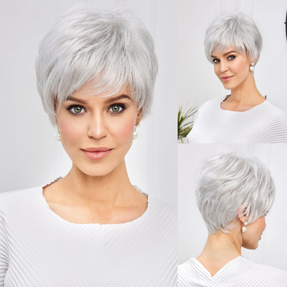 Light Blonde Mixed Off-White Short Pixie Cut Wigs for Women With Bangs Kanekalon Human-hair Like Texture Natural Layered Hair