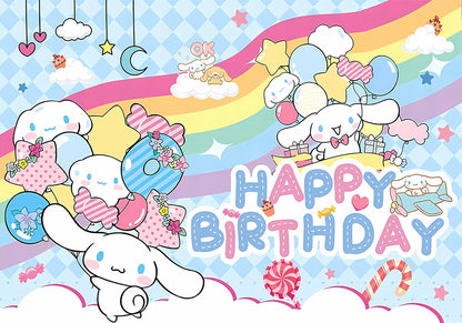 Sanrio Backdrops Banner Rainbow Balloons Cartoon Cinnamoroll Children's Happy Birthday Party Decor Photo Background Booth Props