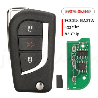 Jingyuqin 89070-0KB40 BA2TA 2BTN Remote Flip Key 433MHz H-8A For Toyota Hilux 2015 - 2020 TOKAI RIKA H1-3689 TOY48