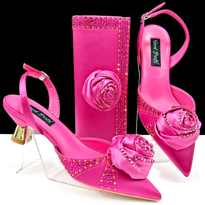 Ladies High Quality Women's Pumps And Bag Handmade Flowers Fashion Design For Nigeria Wedding Party