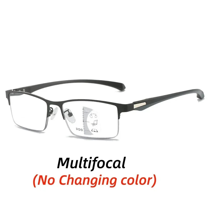 Progressive Multifocal Photochromic Reading Glasses Anti-blue Light Far Sight Glasses Men Half Frame Business Presbyopia Glasses