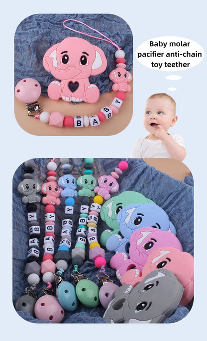 Baby Personalized Name Pacifier Clip Newborn Pacifiers Holder Custom Elephant Gum Nipple Chain Set Silicone Teething Toy Gift