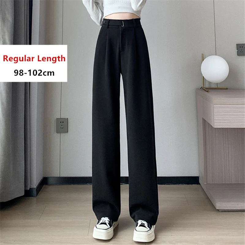 Seoulish Autumn Winter Thicken Woolen Casual Loose Full Length Pants 2023 New Button High Waist Chic Wide Leg Trousers Female