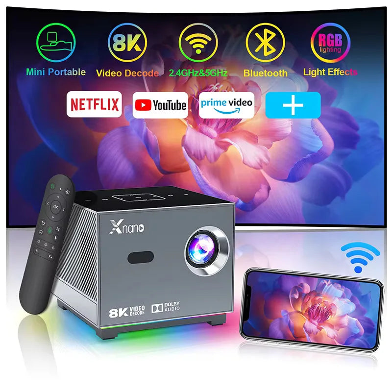 XNANO X3 Projector Electric Focus Colorful Light Touch Key WiFi 2.4G&5G BT5.0 Smart Home Theater Portable Mini Projector