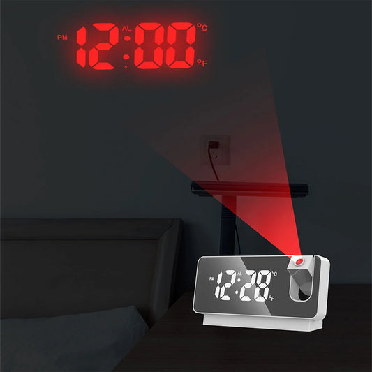 180° Rotation LED Digital Projection Alarm Clock USB Electronic Ceiling Projector Alarm Clock for Bedroom Bedside Desktop Clock