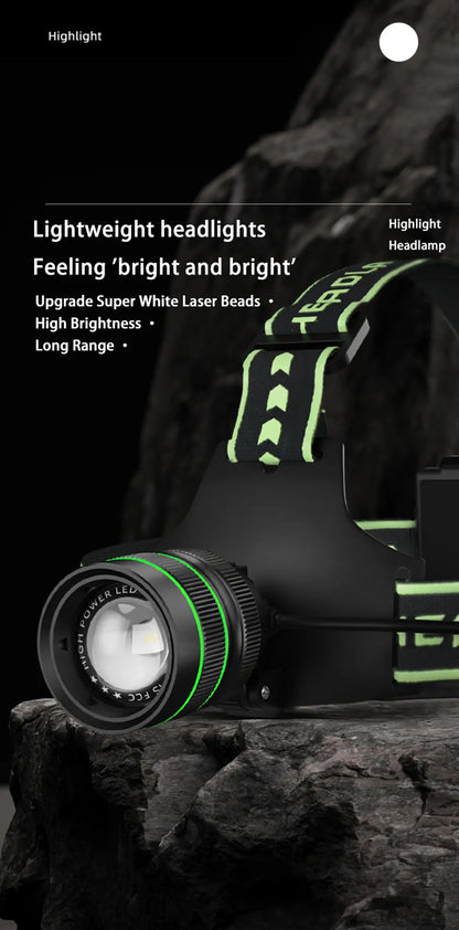 Powerful Headlamp Spotlight Long Range Type-C Charging With Wave Hand Induction SOS Head Light For Camping Night Fishing